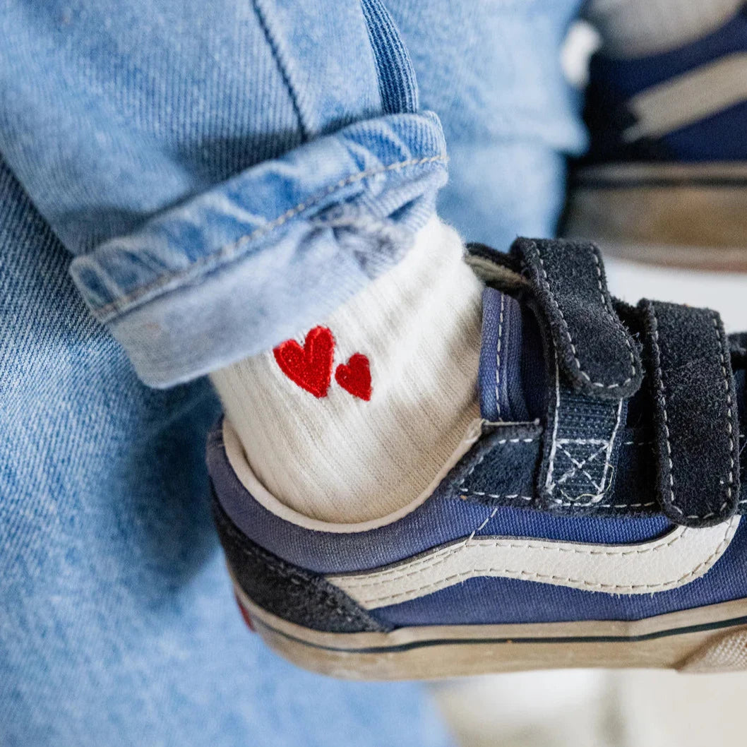 Strømper med hjerte - voksen, barn og baby