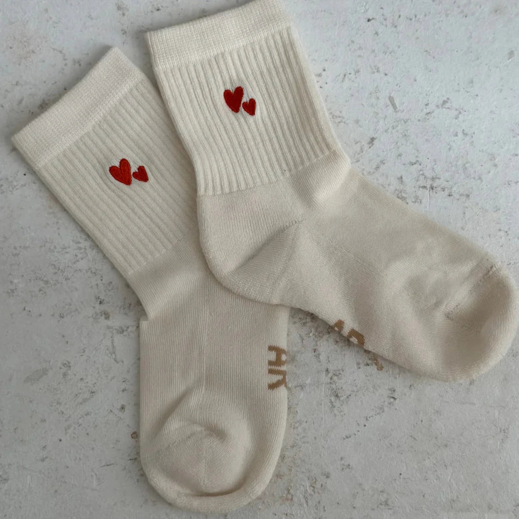 Strømper med hjerte - voksen, barn og baby