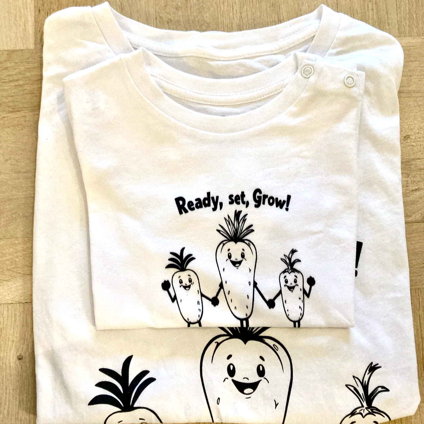 Matchende T-shirt til forældre, børn og baby - klar, klar, vækst!
