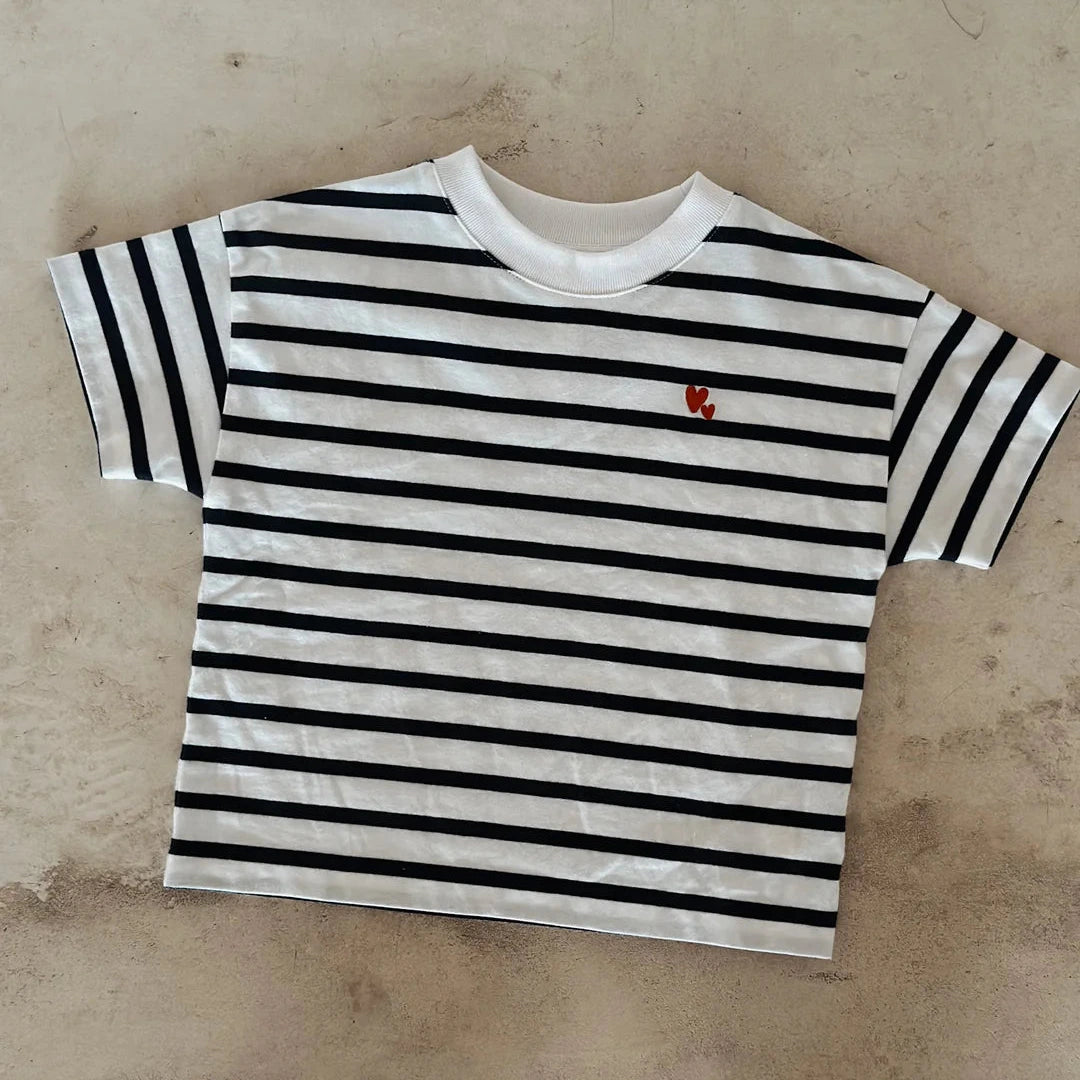 Matchende blød blåstribet T-shirt - forælder og barn